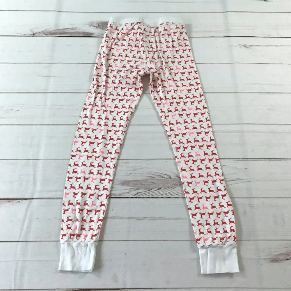 J.Crew Kids Girls Size 12 Red Prancing Reindeers White Pajama Set